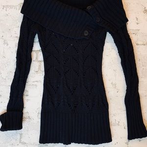 GUESS Long Black Cowl Neck  Knit Tunic Sweater